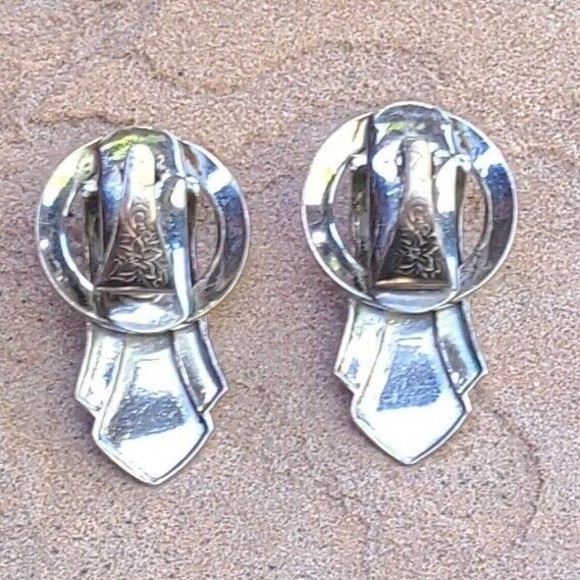 Vintage Patent 1967965 Eugene Morehouse Sterling Silver Art Deco ClipOn Earrings - Picture 2 of 6
